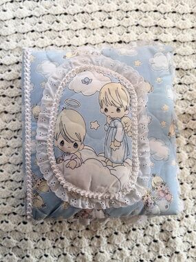 Precious Moments Blue Angel Baby Bedding Cover with Lace Trim